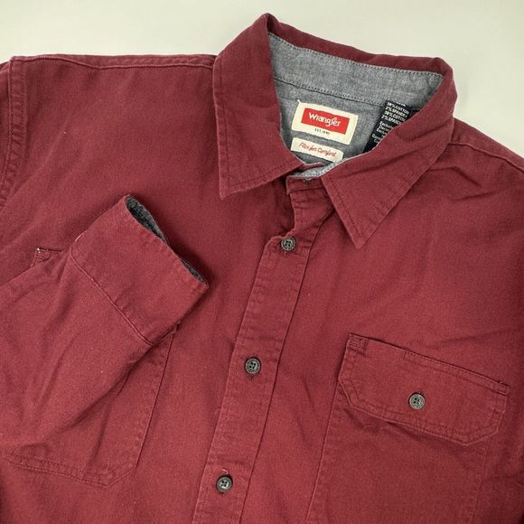 Wrangler Flex For Comfort Button‎ Up Long Sleeve Shirt Men's size LARGE Burgundy - Picture 1 of 6